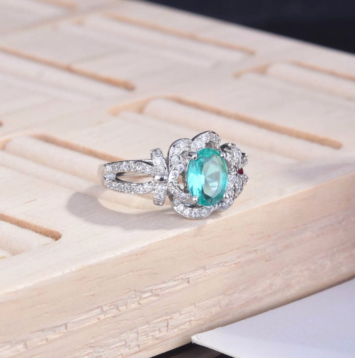 Aquamarine Ring | Aquamarine Diamond Ring | Aquamarine with Diamond Ring |  Green Diamond Ring | Blue Diamond Ring | Turquoise Ring