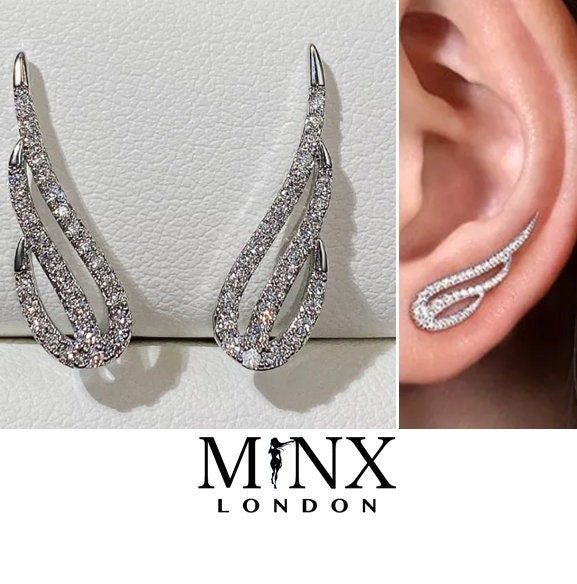 Diamond Wing Earrings | Wing Earrings | Feather Earrings | Womens Earrings | Womens Diamond Earrings | Angel Earrings | Cuff Earrings