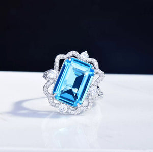 Aquamarine Ring | Aquamarine Diamond Ring | Aquamarine Emerald Ring |  Resizable Diamond Ring | Blue Diamond Ring | Turquoise Diamond Ring