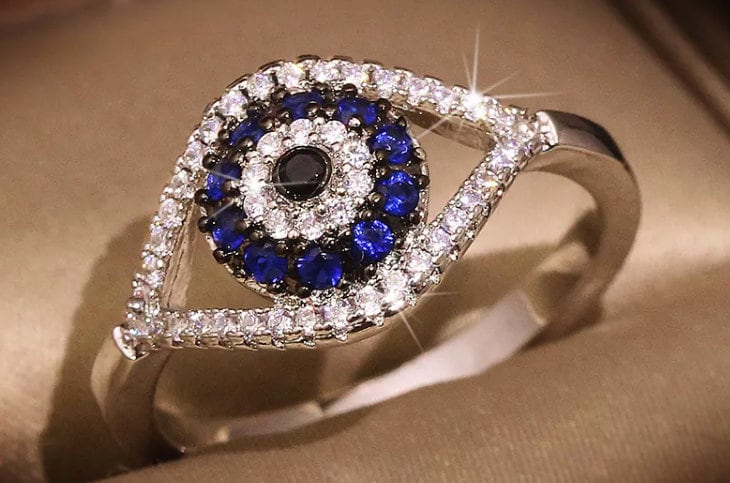 Evil Eye Ring | Turkish Eye Ring | Muslim Ring | Islam Ring |  Blue Diamond Ring | Silver Evil Eye Ring  | Evil Eye Rings | Muslim Eye Ring