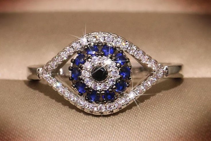 Evil Eye Ring | Turkish Eye Ring | Muslim Ring | Islam Ring |  Blue Diamond Ring | Silver Evil Eye Ring  | Evil Eye Rings | Muslim Eye Ring