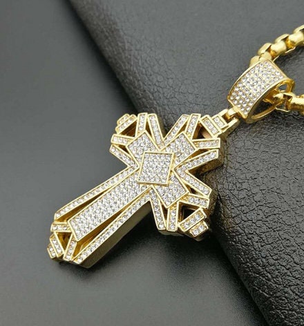 Big Diamond Cross Pendant | Cross Pendant | Mens Cross Necklace | Gold Cross Necklace | Cross Pendant and Necklace | Iced Out Cross Pendant