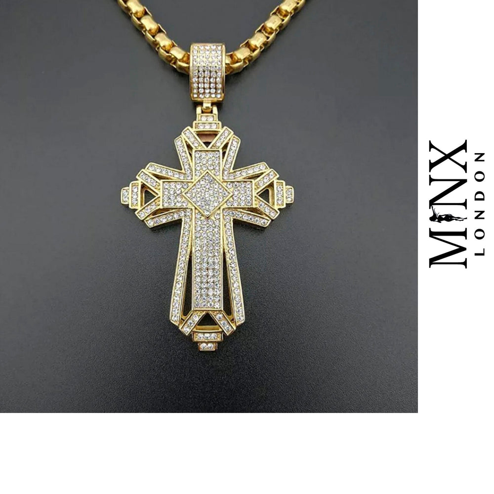 Big Diamond Cross Pendant | Cross Pendant | Mens Cross Necklace | Gold Cross Necklace | Cross Pendant and Necklace | Iced Out Cross Pendant
