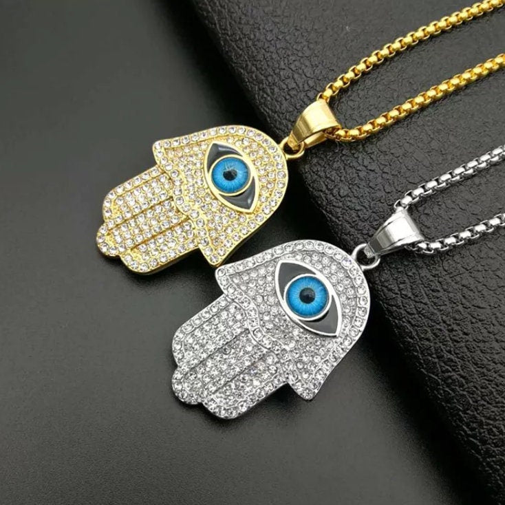 Hamsa Pendant | Hamsa Pendant Gold | Hamsa Necklace | Diamond Hamsa Pendant | Evil Eye Pendant | Turkish Eye Pendant |  Evil Eye Necklace