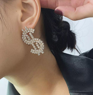 Diamond Hoop Earrings | Dollar Sign Earrings | Womens Earrings | Earrings with Diamonds | Iced Out Earrings | Big Hoop Earrings Diamond