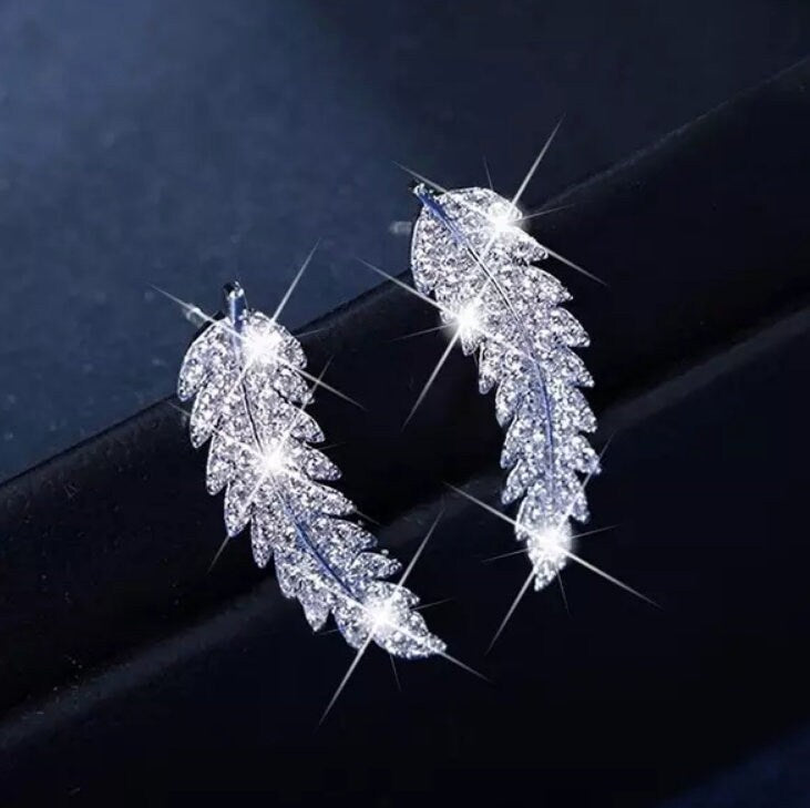 Feather Earrings | Leaf Earrings | Womens Earrings | Diamond Earrings | Pretty Earrings | Ladies Earrings | Cute Earrings | Cuff Earrings