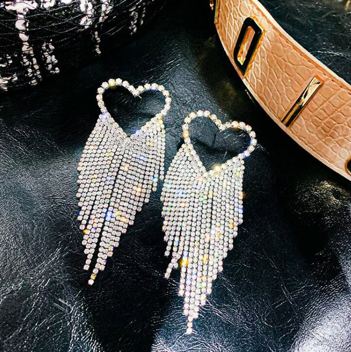 Diamond Heart Earrings | Heart Earrings | Womens Earrings | Heart earrings with Diamonds | Iced Out Earrings | Diamond Hoop Earrings