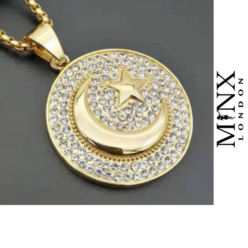 Islam Pendant | Crescent Moon Necklace | Star Pendant | Diamond Moon Pendant | Muslim Pendant | Islam Necklaces |  Islam Gift | Muslim Gift