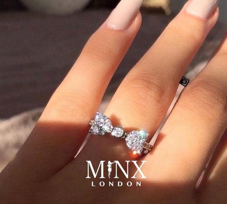 Womens Charm Ring | Charm Rings | Diamond Ribbon Ring | Diamond Bow Ring | Diamond Charm Ring | Diamond Ring for Girlfriend | Silver Ring