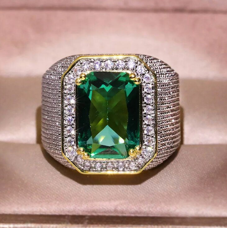 Green Diamond Ring | Emerald Green Diamond Ring | Iced Out Ring | Green Engagement Ring | Mens Green Diamond Ring | Big Diamond Ring