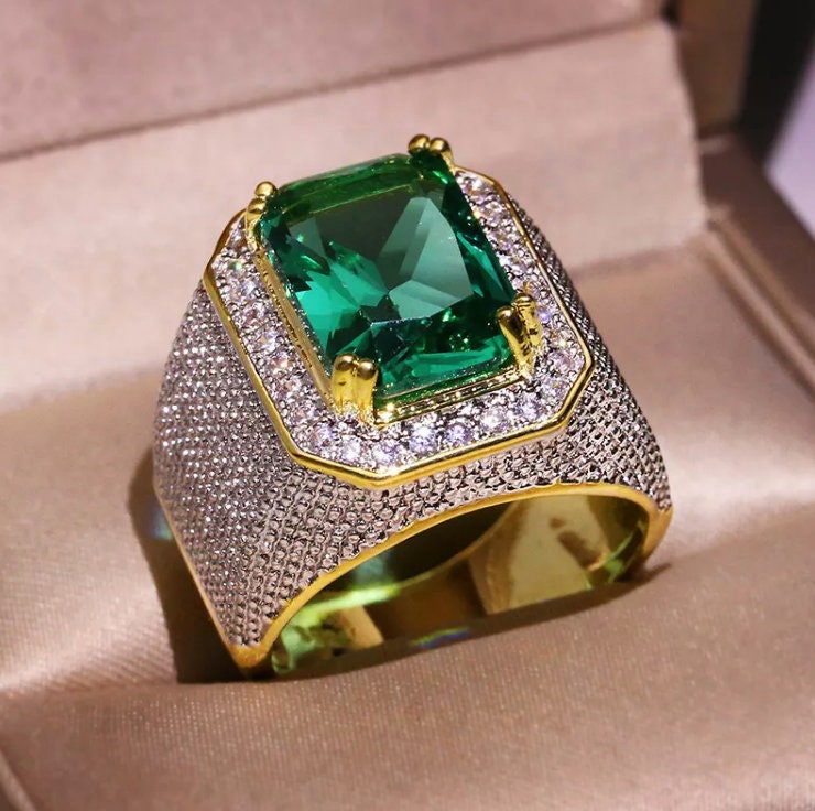 Green stone with diamond delicate design gold plated ring for men - – Soni  Fashion®