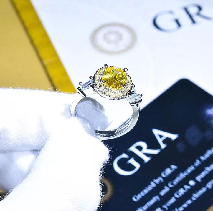 Yellow Diamond Ring | Yellow Diamond Engagement Rings | Canary Yellow Diamond Ring | Halo Wedding Ring | Womens Engagement Ring | Halo Ring