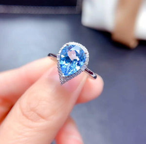 Aquamarine Ring | Blue Diamond Ring | Teardrop Ring