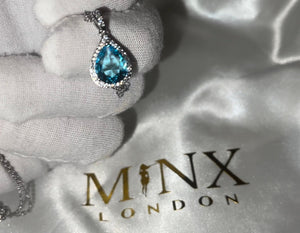Aquamarine Diamond Necklace | Womens Aquamarine Necklace | Teardrop Necklace | Blue Diamond Pendant, Pear Diamond Pendant, Teardrop Pendant