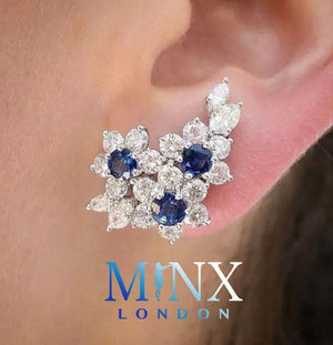 Womens Earrings | Blue Diamond Earrings | Diamond Earrings | Diamond Ear Studs | Flower Earrings | Womens Diamond Earrings | Floral Earrings