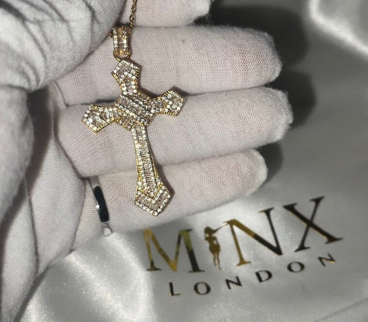 Gold Cross Pendant | Cross Pendant | Mens Cross Necklace | Gold Cross Necklace | Cross Pendant and Necklace | Iced Out Cross Pendant