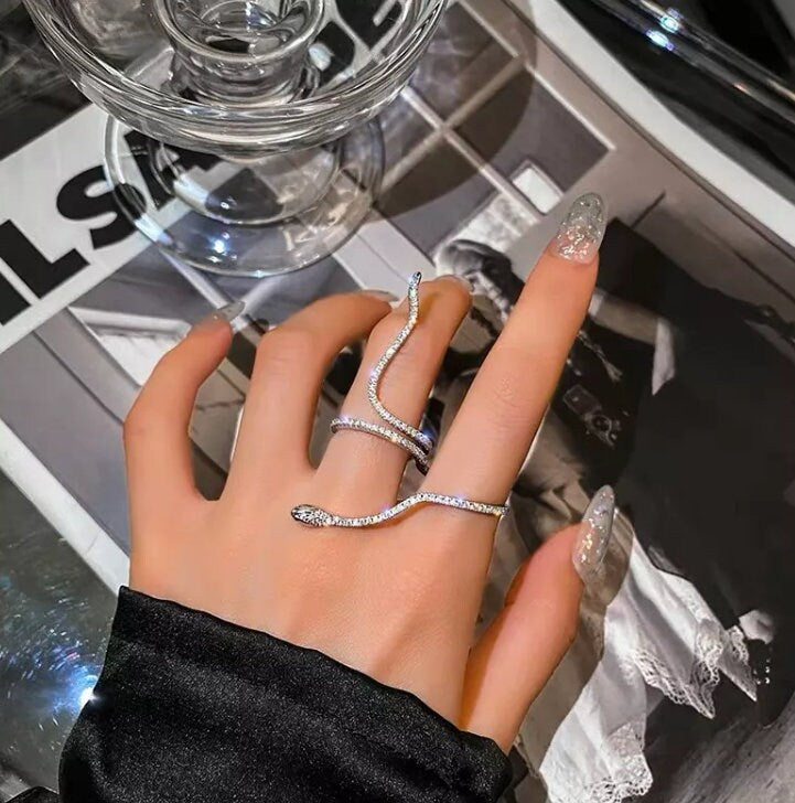 Snake Ring | Silver Snake Ring | Snake Shape Ring | Diamond Snake Ring | Two Finger Ring | Stackable Ring | Charm Ring | Double Finger Ring