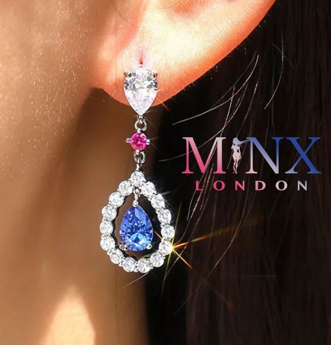 Teardrop Earrings | Blue Diamond Earrings | Diamond Earrings | Sapphire Blue Diamond Earrings | Womens Diamond Earrings | Dangle Earrings