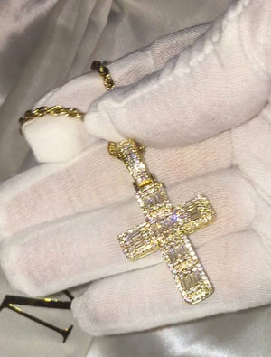 gold iced out cross chain