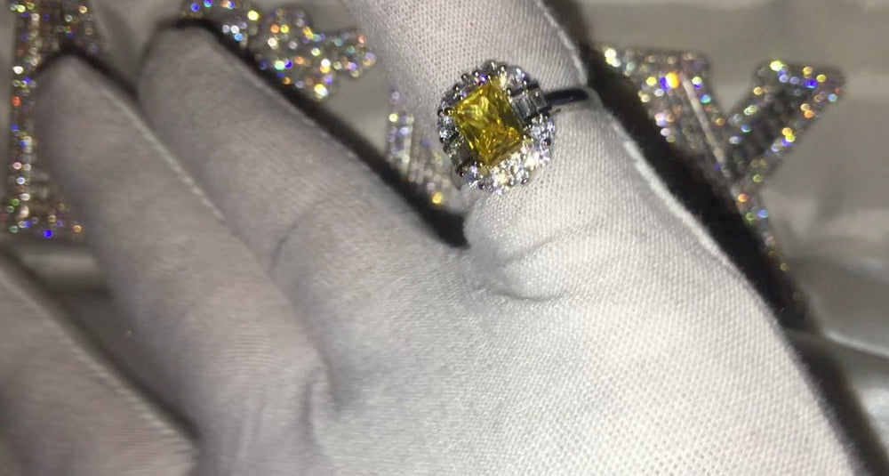 Emerald Ring | Yellow Diamond Ring | Yellow Diamond Engagement Rings | Canary Yellow Diamond Ring | Baguette Ring | Womens Engagement Ring