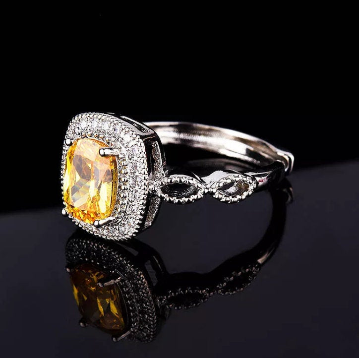 Yellow Diamond Ring | Yellow Diamond Engagement Rings | Canary Yellow Diamond Ring | Infinity Ring | Womens Engagement Ring | Halo Ring