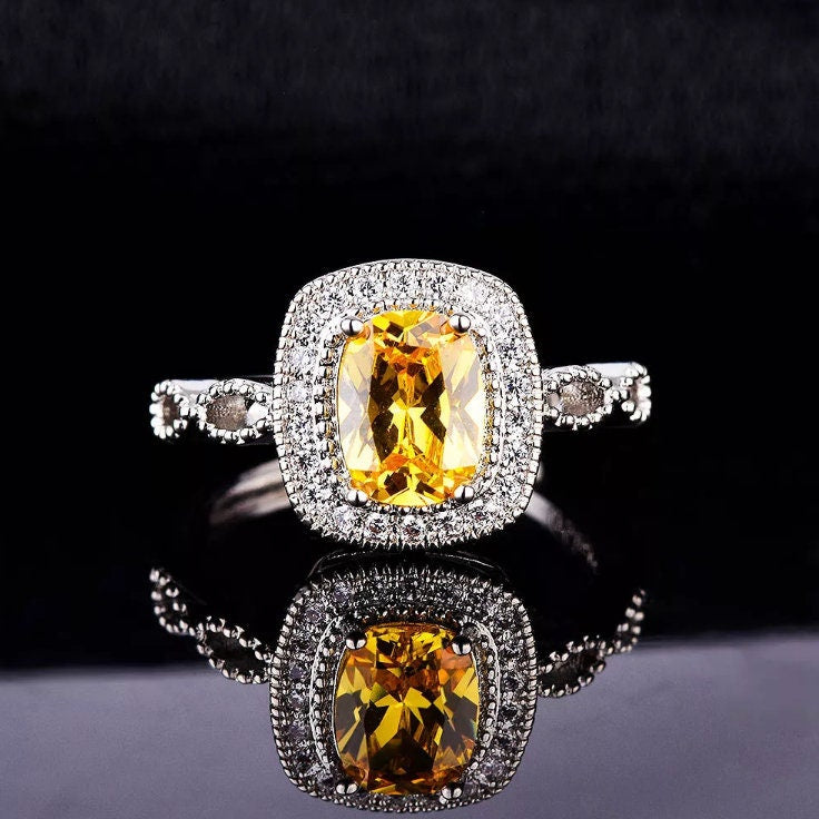 Yellow Diamond Ring | Yellow Diamond Engagement Rings | Canary Yellow Diamond Ring | Infinity Ring | Womens Engagement Ring | Halo Ring