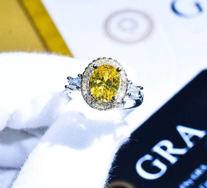 Yellow Diamond Ring | Yellow Diamond Engagement Rings | Canary Yellow Diamond Ring | Halo Wedding Ring | Womens Engagement Ring | Halo Ring
