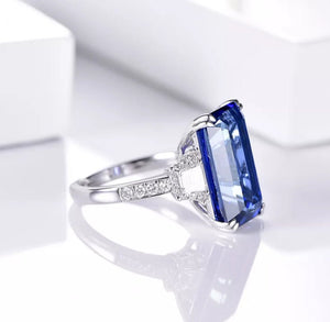 Sapphire Blue Diamond Ring | Blue Diamond Engagement Ring | Sapphire Blue Ring | Blue Wedding Ring | Blue Emerald Ring | Emerald Cut Ring