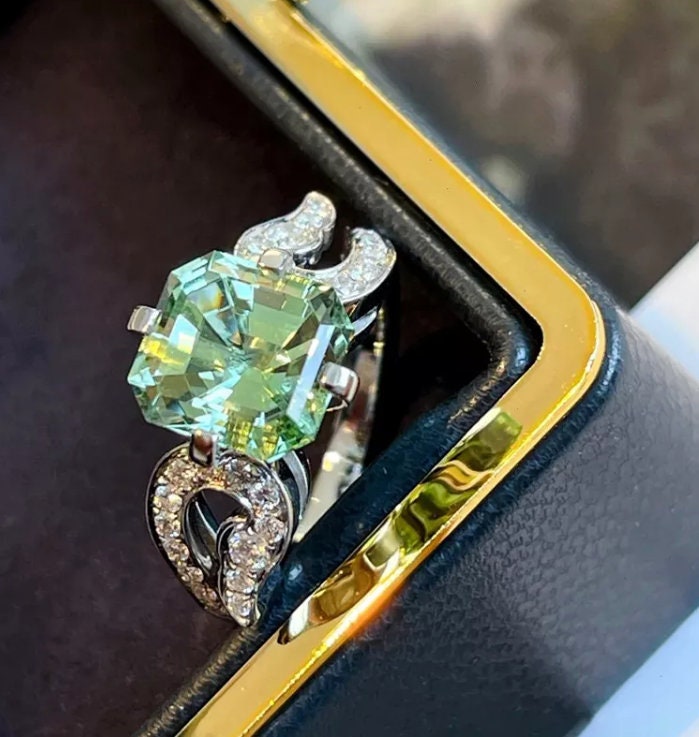 Green Diamond Ring | Green Diamond Engagement Ring | Wedding Ring | Womens Green Diamond Ring | Green Tourmaline Ring | Green Amethyst Ring