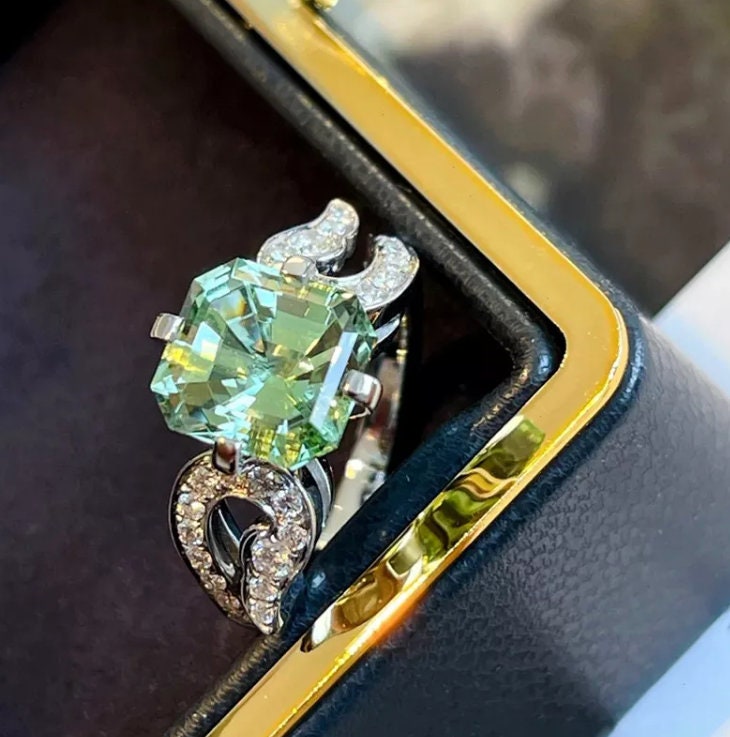 Green Diamond Ring | Green Diamond Engagement Ring | Wedding Ring | Womens Green Diamond Ring | Green Tourmaline Ring | Green Amethyst Ring