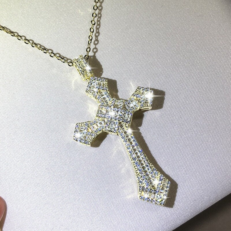 Gold Cross Pendant | Cross Pendant | Mens Cross Necklace | Gold Cross Necklace | Cross Pendant and Necklace | Iced Out Cross Pendant