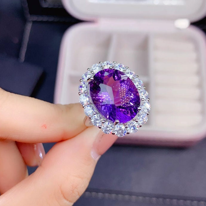 Purple Diamond Ring | Purple Diamond Engagement Ring | Purple Amethyst Ring | Purple Sapphire Ring | Halo Ring | Purple Tourmaline Ring