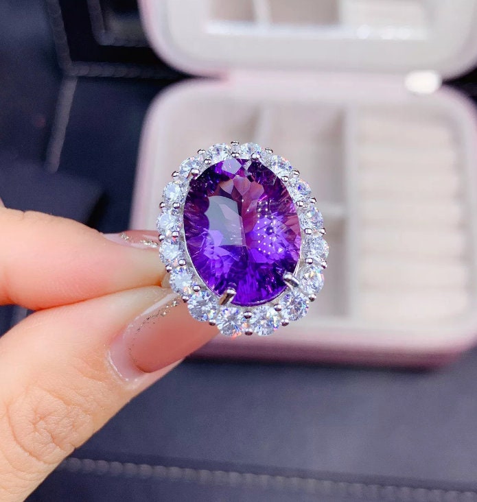 Purple Diamond Ring | Purple Diamond Engagement Ring | Purple Amethyst Ring | Purple Sapphire Ring | Halo Ring | Purple Tourmaline Ring