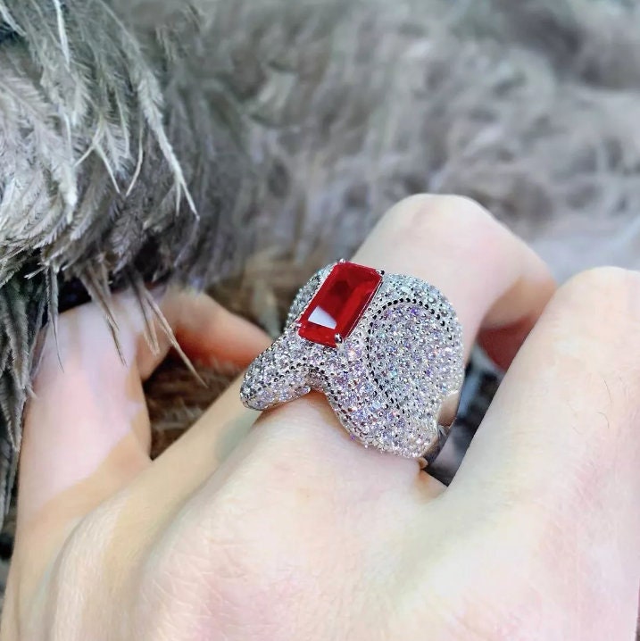 Red Diamond Ring | Womens Red Diamond Ring | Womens Ring | Ruby Emerald Ring | Womens Big Diamond Ring | Fashion Ring | Statement Ring