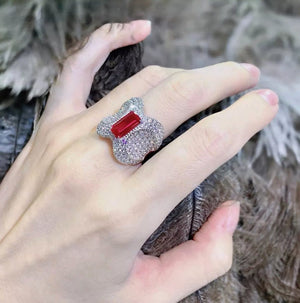 Red Diamond Ring | Womens Red Diamond Ring | Womens Ring | Ruby Emerald Ring | Womens Big Diamond Ring | Fashion Ring | Statement Ring