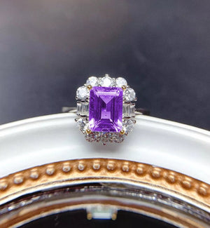 
            
                Load image into Gallery viewer, Emerald Ring | Purple Diamond Ring | Purple Diamond Engagement Ring | Purple Emerald Ring | Amethyst Emerald Ring | Amethyst Diamond Ring
            
        