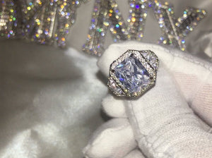 Big Diamond Ring | Womens Big Diamond Ring | Womens Engagement Ring | Asscher Rings | Womens Wedding Ring | Womens Big Rings | Silver Ring