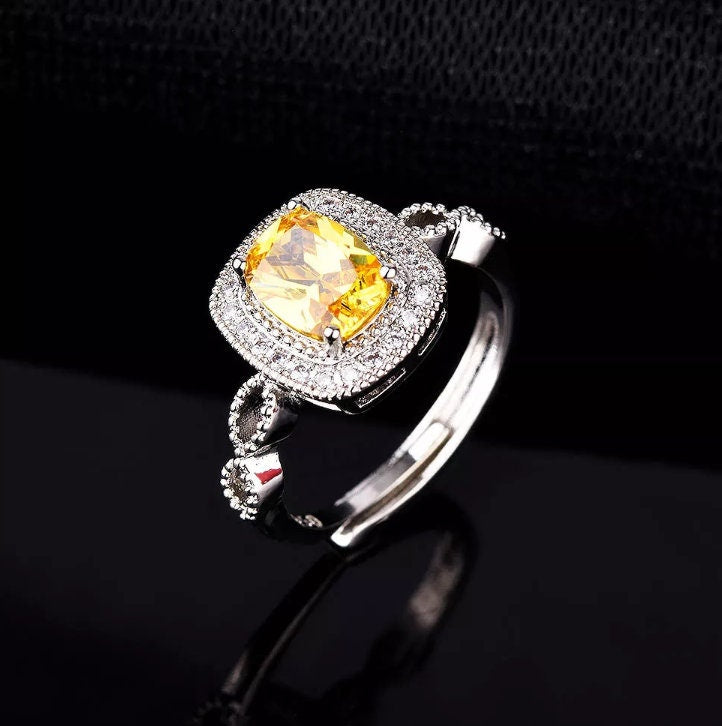 Yellow Diamond Ring | Yellow Diamond Engagement Rings | Canary Yellow Diamond Ring | Infinity Ring | Womens Engagement Ring | Halo Ring