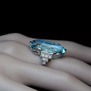 Aquamarine Ring | Aquamarine Diamond Ring | Aquamarine Engagement Ring |  Oval Engagement Ring | Blue Diamond Ring | Womens Engagement Ring