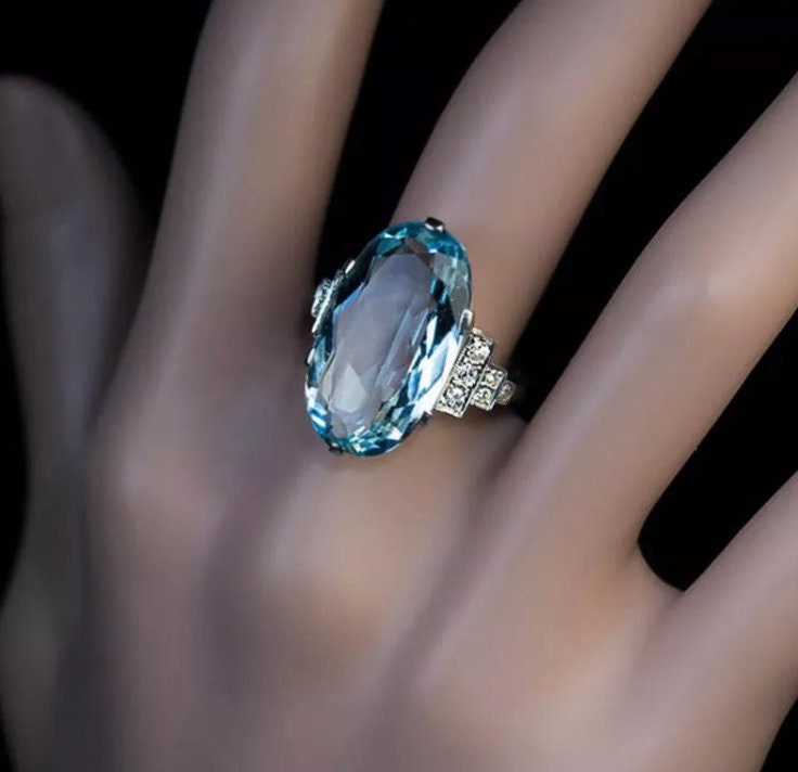 Aquamarine Ring | Aquamarine Diamond Ring | Aquamarine Engagement Ring |  Oval Engagement Ring | Blue Diamond Ring | Womens Engagement Ring