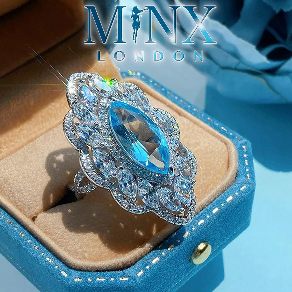 Aquamarine Ring | Aquamarine Diamond Ring | Topaz Diamond Ring |  Topaz Ring | Blue Diamond Ring | Marquise Diamond Ring | Blue Wedding Ring