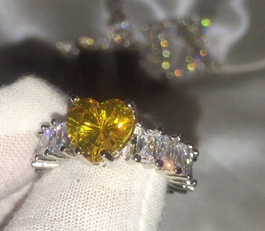 Heart Ring | Heart Shaped Ring | Heart Shape Ring | Eternity Ring | Womens Yellow Diamond Ring | Engagement Ring | Yellow Diamond Ring