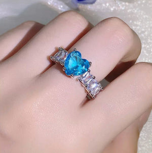 Heart Ring | Heart Shaped Ring | Heart Shape Ring | Eternity Ring | Aquamarine Ring | Topaz Ring | Blue Diamond Ring | Womens Eternity Ring