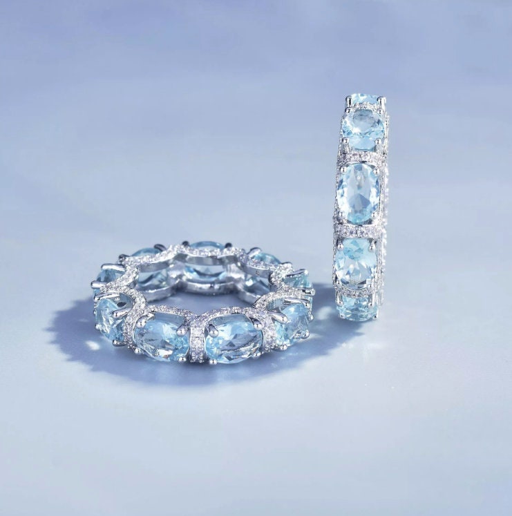 Womens Eternity Ring | Eternity Ring | Blue Diamond Ring | Aquamarine Diamond Ring | Aquamarine Engagement Ring |  Topaz Diamond Ring