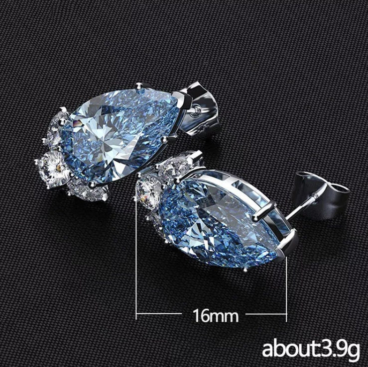 Womens Ear Studs | Pear Shape Earrings | Teardrop Earrings | Blue Diamond Earrings | Teardrop Earrings | Womens Earrings | Stud Earrings
