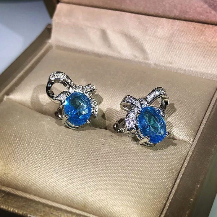 
            
                Load image into Gallery viewer, Diamond Earrings | Womens Earrings | Diamond Ear Studs | Womens Stud Earrings | Aquamarine Earrings | Blue Diamond Earrings | Mens Ear Studs
            
        