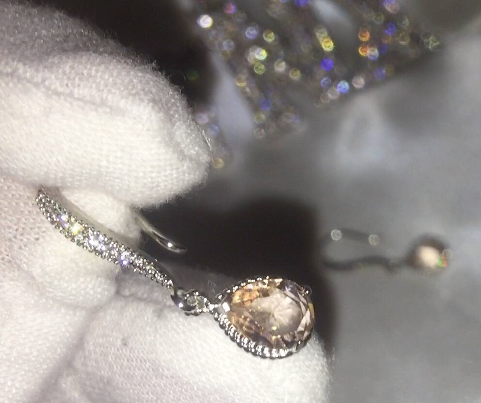 Wedding Earrings | Teardrop Earrings | Diamond Earrings | Champagne Diamond Earrings | Womens Diamond Earrings | Earrings | Bridal Earrings