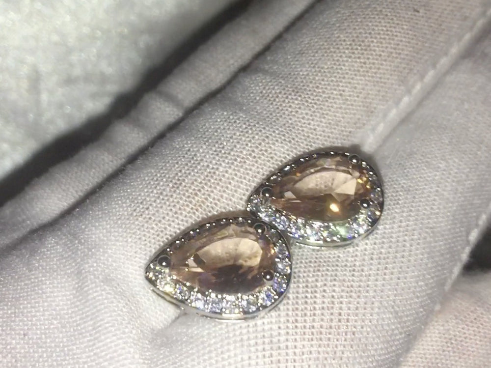 Womens Ear Studs | Champagne Diamond Earrings | Teardrop Earrings | Diamond Earrings | Teardrop Ear Studs | Womens Diamond Ear Studs