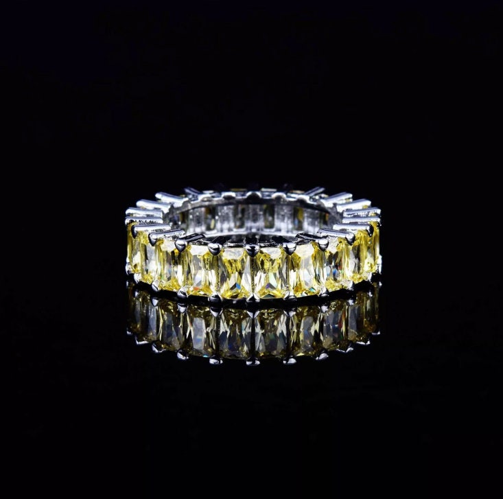
            
                Load image into Gallery viewer, Eternity Ring | Yellow Diamond Ring | Yellow Diamond Engagement Rings | Canary Yellow Diamond Ring | Baguette Ring | Womens Engagement Ring
            
        