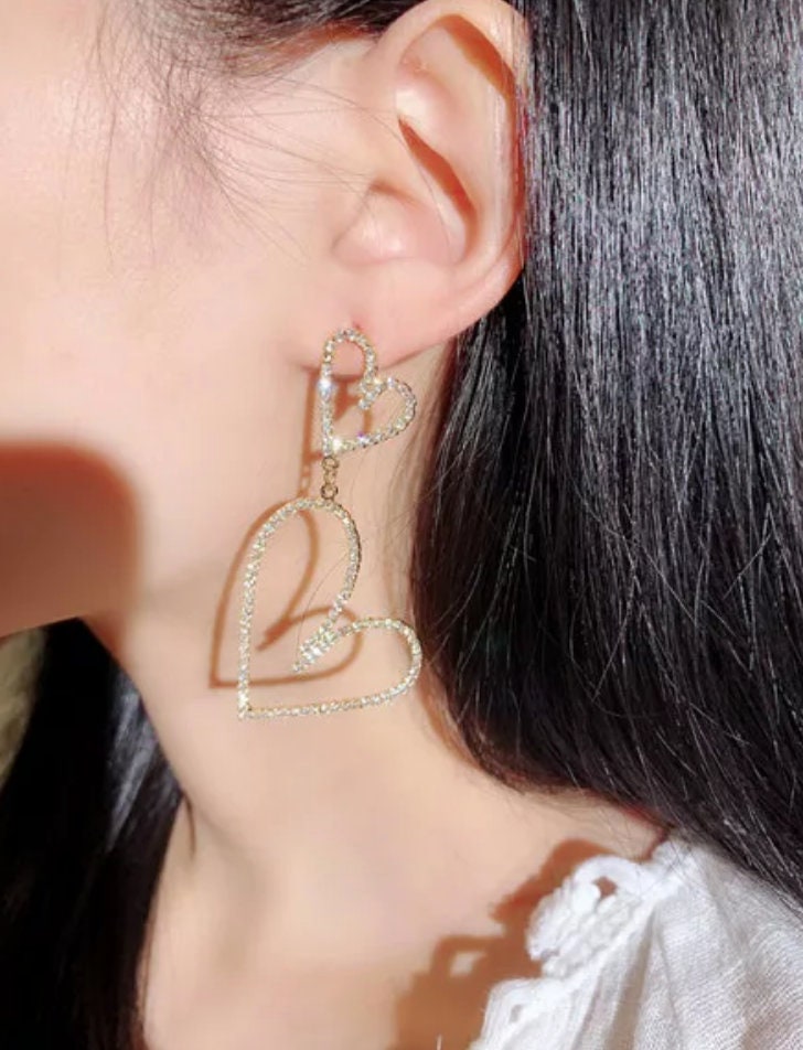 Diamond Hoop Earrings | Heart Earrings | Womens Earrings | Heart earrings with Diamonds | Iced Out Earrings | Womens Big Hoop Earrings
